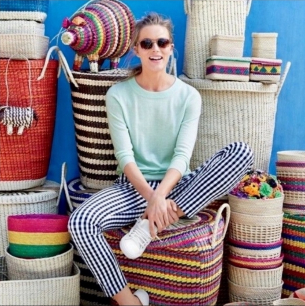 J.Crew Women's Bi-Stretch Gingham Martie Ankle Pants Size 6 Navy White